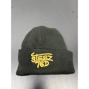 Steez 76D Black Knit Beanie Hat | Streetwear Skate Hip Hop Embroidered Logo